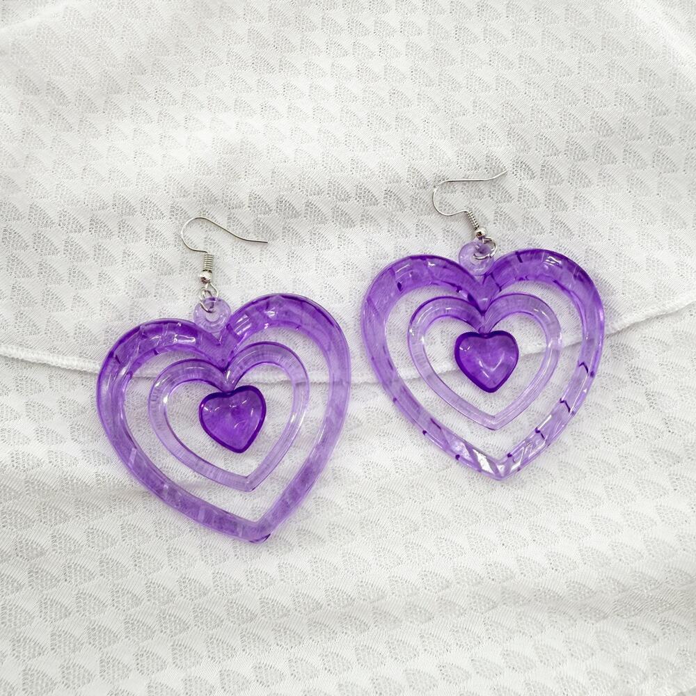Y2K Big Heart Earrings, Bling Heart Kawaii, Y2K Fashion, Heart 2000's